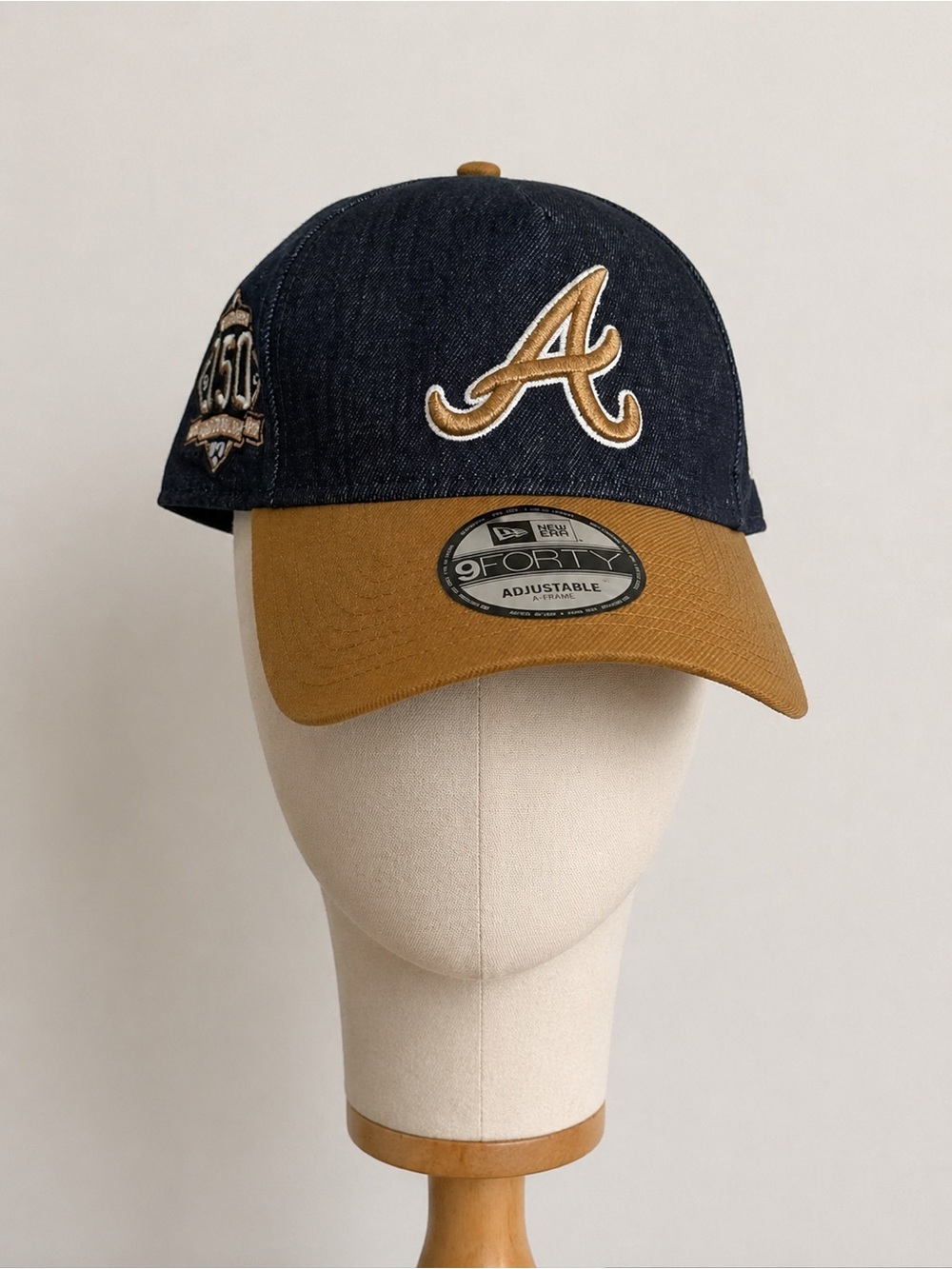 New Era Denim Atlanta 'A' Baseball Cap - Navy & Gold-Brown